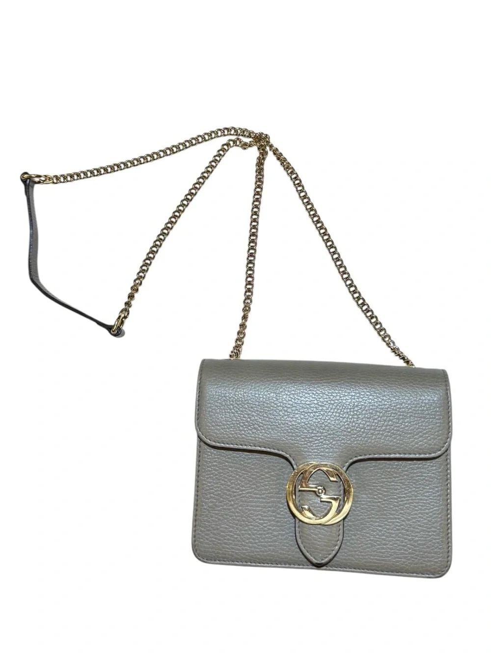 Gucci Taupe Gray Dollar Calfskin Small Interlocking GG Shoulder Crossbody Bag